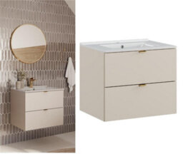 Impact Furniture Bathroom Vanity Unit With Basin Beige 600mm Floating Drawer Wall Sink Cabinet Cashmere Dalia - thumbnail 2
