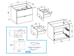 Impact Furniture Bathroom Vanity Unit With Basin Beige 600mm Floating Drawer Wall Sink Cabinet Cashmere Dalia - thumbnail 8