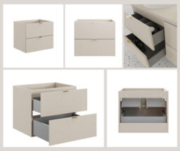 Impact Furniture Bathroom Vanity Unit With Basin Beige 600mm Floating Drawer Wall Sink Cabinet Cashmere Dalia - thumbnail 9
