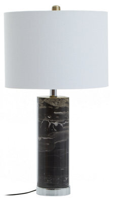 Orsina Table Lamp With Chrome Finish Base, Black Marble Column & Ivory Shade, Lightweight Lighting For Side Table - image 1