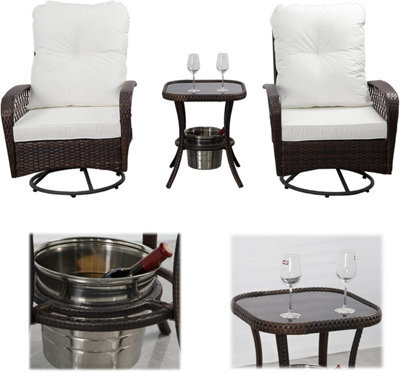 3 Pcs Garden Furniture Set, Swivel Wicker Bistro Set With Ice Bucket Table, Upholstered Lounge Chair Set - image 1