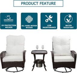 3 Pcs Garden Furniture Set, Swivel Wicker Bistro Set With Ice Bucket Table, Upholstered Lounge Chair Set - thumbnail 6