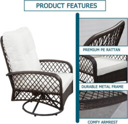 3 Pcs Garden Furniture Set, Swivel Wicker Bistro Set With Ice Bucket Table, Upholstered Lounge Chair Set - thumbnail 7