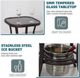 3 Pcs Garden Furniture Set, Swivel Wicker Bistro Set With Ice Bucket Table, Upholstered Lounge Chair Set - thumbnail 4