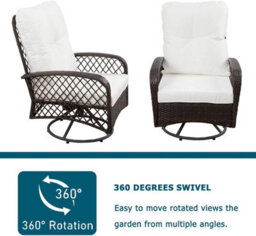 3 Pcs Garden Furniture Set, Swivel Wicker Bistro Set With Ice Bucket Table, Upholstered Lounge Chair Set - thumbnail 2