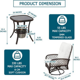 3 Pcs Garden Furniture Set, Swivel Wicker Bistro Set With Ice Bucket Table, Upholstered Lounge Chair Set - thumbnail 8
