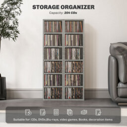 Homcom Set Of 2 Cd Storage Units With Adjustable Shelves, Cement Grey - thumbnail 4