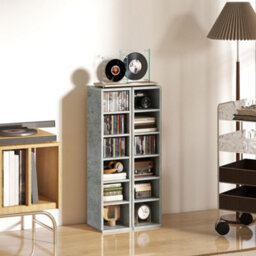 Homcom Set Of 2 Cd Storage Units With Adjustable Shelves, Cement Grey - thumbnail 9