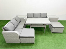 Fimous Outdoor Garden Furniture Sets 8 Seater Wicker Rattan Furniture Sofa Sets High Back Lounge Sofa Big Footstool 2 Side Table - thumbnail 1
