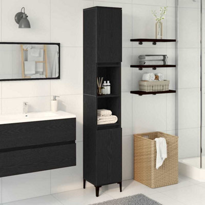 Walplus Bathroom Cabinet Black Oak 30 X 30 X 190 Cm Engineered Wood - image 1