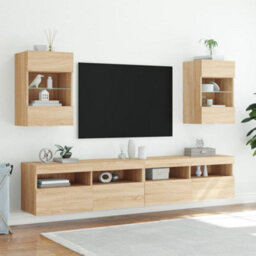 Berkfield Tv Wall Cabinets With Led Lights 2 Pcs Sonoma Oak 40X30X60.5 Cm - thumbnail 4