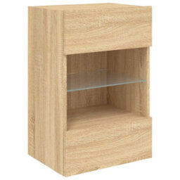 Berkfield Tv Wall Cabinets With Led Lights 2 Pcs Sonoma Oak 40X30X60.5 Cm - thumbnail 7