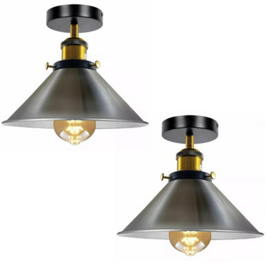 Ledsone Semi Flush Mount Ceiling Light 22Cm Metal Shade Satin Nickel For Kitchen Living Room Bedroom Hallway - image 1