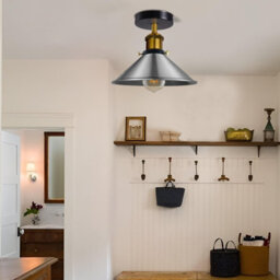 Ledsone Semi Flush Mount Ceiling Light 22Cm Metal Shade Satin Nickel For Kitchen Living Room Bedroom Hallway - thumbnail 2