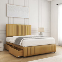 Bsspoke Rosie Divan Bed Set Mustard Plush Velvet 24Inch Headboard & Footboard 2 Drawers Footend & Mattress In Small Double King - thumbnail 1