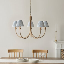 Luminosa Lighting Luminosa Santiago Brushed Aged Brass Plate Pendant Light With Shell Bay Blue Fabric Leaf Shade 16Cm 5X B22 - thumbnail 3