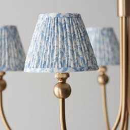 Luminosa Lighting Luminosa Santiago Brushed Aged Brass Plate Pendant Light With Shell Bay Blue Fabric Leaf Shade 16Cm 5X B22 - thumbnail 4