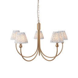 Luminosa Lighting Luminosa Santiago Brushed Aged Brass Plate Pendant Light With Shell Bay Blue Fabric Leaf Shade 16Cm 5X B22 - thumbnail 1