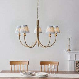 Luminosa Lighting Luminosa Santiago Brushed Aged Brass Plate Pendant Light With Shell Bay Blue Fabric Leaf Shade 16Cm 5X B22 - thumbnail 2