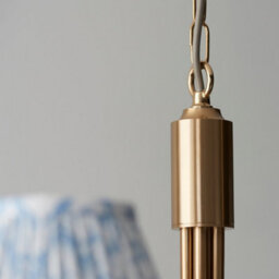 Luminosa Lighting Luminosa Santiago Brushed Aged Brass Plate Pendant Light With Shell Bay Blue Fabric Leaf Shade 16Cm 5X B22 - thumbnail 5