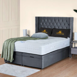 UKBEDFURNITURE Francesca Plush Steel End Opening Divan Ottoman Bed With 54 Inch Headboard & 10 Inch Orthopaedic Mattress - thumbnail 1