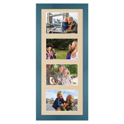 AK Frames 50X20Cm Navy Blue Modern Multi Photo Frame With Ivory Mount - Holds 4 Apertures (4X) 6X4 Photos - image 1