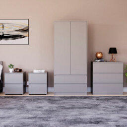 Lassic Vida Designs Denver 4 Piece Bedroom Set - (2 Drawer Large Bedside Chest X2, 3 Drawer Chest, 2 Door 2 Drawer Wardrobe), Grey - thumbnail 3