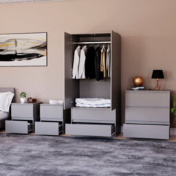 Lassic Vida Designs Denver 4 Piece Bedroom Set - (2 Drawer Large Bedside Chest X2, 3 Drawer Chest, 2 Door 2 Drawer Wardrobe), Grey - thumbnail 2