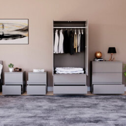 Lassic Vida Designs Denver 4 Piece Bedroom Set - (2 Drawer Large Bedside Chest X2, 3 Drawer Chest, 2 Door 2 Drawer Wardrobe), Grey - thumbnail 4