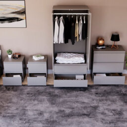 Lassic Vida Designs Denver 4 Piece Bedroom Set - (2 Drawer Large Bedside Chest X2, 3 Drawer Chest, 2 Door 2 Drawer Wardrobe), Grey - thumbnail 5