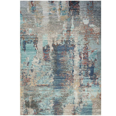 Loomed Blue Abstract Soft Distressed Fireside Living Area Rug 240Cm X 330Cm - image 1