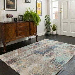 Loomed Blue Abstract Soft Distressed Fireside Living Area Rug 240Cm X 330Cm - thumbnail 3