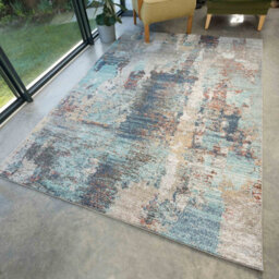 Loomed Blue Abstract Soft Distressed Fireside Living Area Rug 240Cm X 330Cm - thumbnail 2