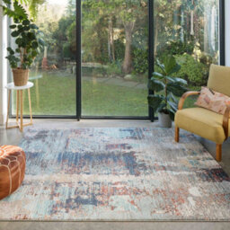 Loomed Blue Abstract Soft Distressed Fireside Living Area Rug 240Cm X 330Cm - thumbnail 4