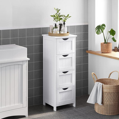 Songmics Bathroom Storage Cupboard Storage Cabinet Standing Wooden With 4 Drawers 30 X 30 X 82Cm White - image 1