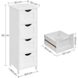 Songmics Bathroom Storage Cupboard Storage Cabinet Standing Wooden With 4 Drawers 30 X 30 X 82Cm White - thumbnail 6