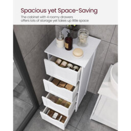 Songmics Bathroom Storage Cupboard Storage Cabinet Standing Wooden With 4 Drawers 30 X 30 X 82Cm White - thumbnail 3