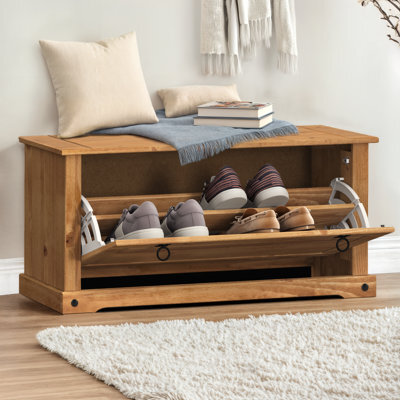 Mercers Furniture Corona Shoe Rack Bench 1 Shelf Storage Chest Cabinet Solid Wood Mexican Pine Wooden - image 1