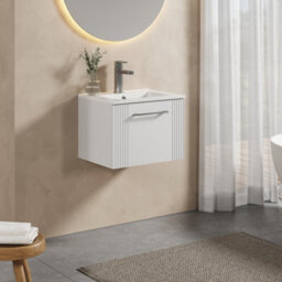 Balterley Belvide Partial Fluted 1 Drawer Wall Hung Vanity Unit With 1 Tap Hole Minimalist Basin - 500mm - Satin White - thumbnail 6