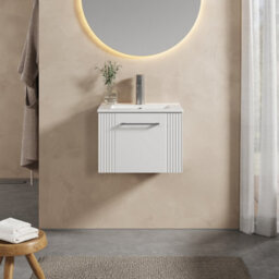 Balterley Belvide Partial Fluted 1 Drawer Wall Hung Vanity Unit With 1 Tap Hole Minimalist Basin - 500mm - Satin White - thumbnail 2