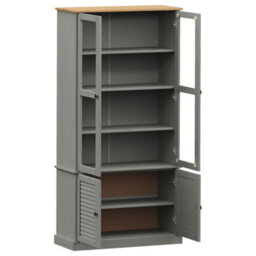 Berkfield Glass Display Cabinet Vigo Grey 85X35X170 Cm Solid Wood Pine - thumbnail 5