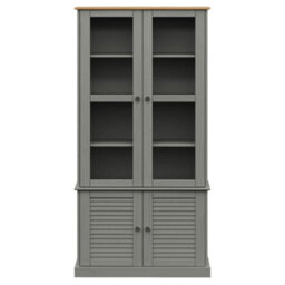 Berkfield Glass Display Cabinet Vigo Grey 85X35X170 Cm Solid Wood Pine - thumbnail 4