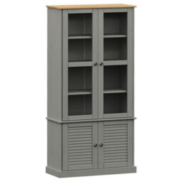 Berkfield Glass Display Cabinet Vigo Grey 85X35X170 Cm Solid Wood Pine - thumbnail 2