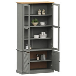 Berkfield Glass Display Cabinet Vigo Grey 85X35X170 Cm Solid Wood Pine - thumbnail 3
