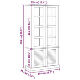 Berkfield Glass Display Cabinet Vigo Grey 85X35X170 Cm Solid Wood Pine - thumbnail 9