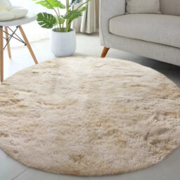 Ameha Tye Dye Cream Shaggy Round Rugs Soft Fluffy Area Rug Living Room Bedroom Carpets - thumbnail 8