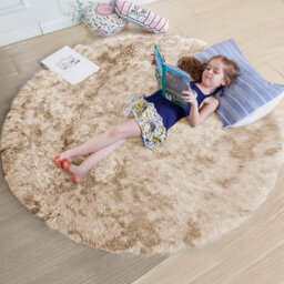 Ameha Tye Dye Cream Shaggy Round Rugs Soft Fluffy Area Rug Living Room Bedroom Carpets - thumbnail 2
