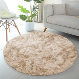 Ameha Tye Dye Cream Shaggy Round Rugs Soft Fluffy Area Rug Living Room Bedroom Carpets - thumbnail 3