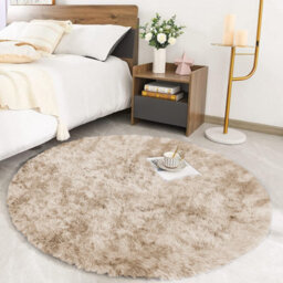 Ameha Tye Dye Cream Shaggy Round Rugs Soft Fluffy Area Rug Living Room Bedroom Carpets - thumbnail 4