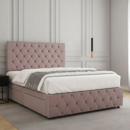 REGIONAL FURNISHINGS Divan Bed Set Luxury Pink Plush Velvet 24Inch Headboard & Footboard 2Drawersfootend & Mattress In 4Ft 4Ft6 5Ft 6Ft Sizes - thumbnail 3